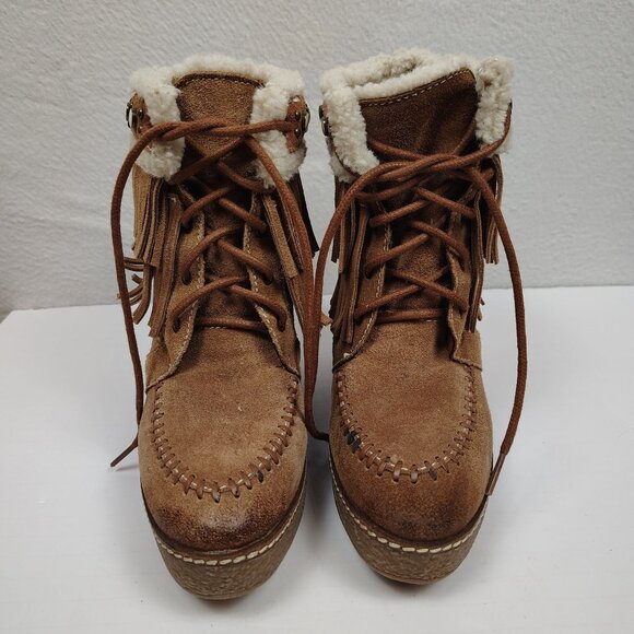 Sam Edelman Kemper Fringe Wedge Bootie In Suede Womens size 8M - Picture 4 of 11